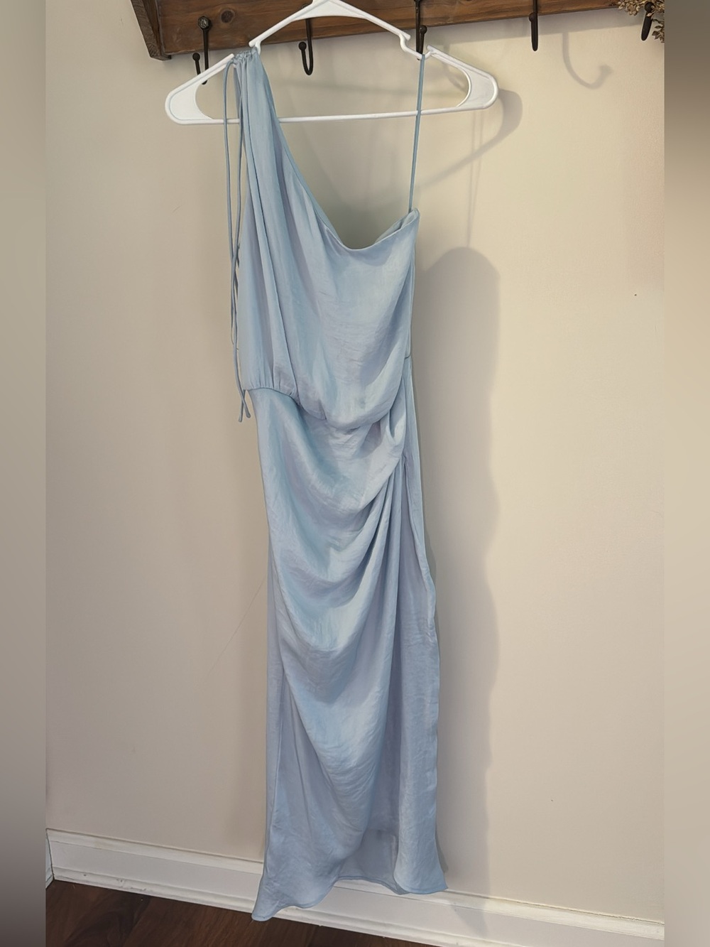 Steve Madden Pale Blue One-Shoulder Draped Maxi Dress